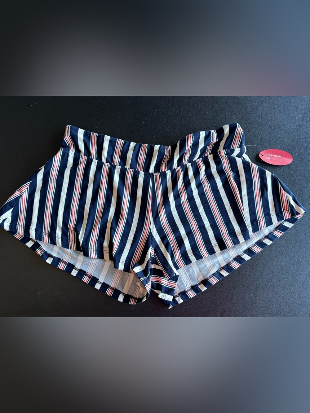 Hot Kiss Navy, White & Red Striped Athletic Shorts